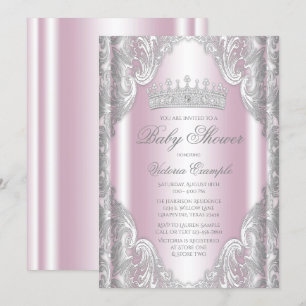 Roze Zilver Grijs Fancy Princess Baby shower Kaart