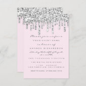 Roze zilver grijs glitter-effect druppels bridal kaart (Voorkant / Achterkant)