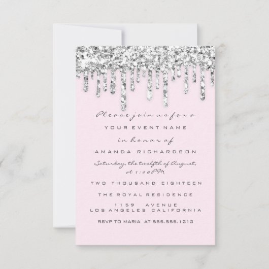 Roze Zilver Grijs Glitter Effect Druppels Bruids- Kaart (Voorkant)