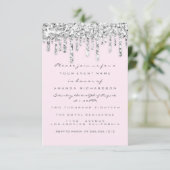 Roze Zilver Grijs Glitter Effect Druppels Bruids- Kaart (Staand voorkant)