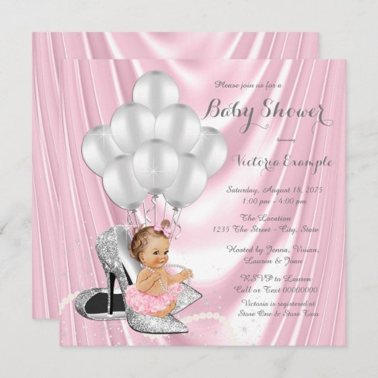Roze Zilver Grijs Parel Hoge Hak Baby shower Kaart (Voorkant / Achterkant)