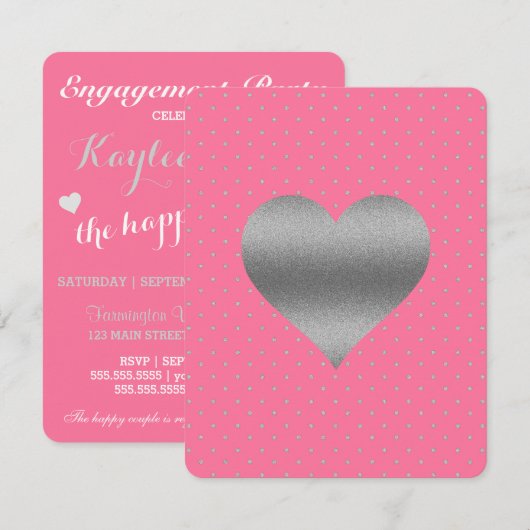 Roze & Zilver Hart Stip Bruiloft Feest Kaart (Voorkant / Achterkant)