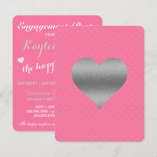 Roze & Zilver Hart Stip Bruiloft Feest Kaart