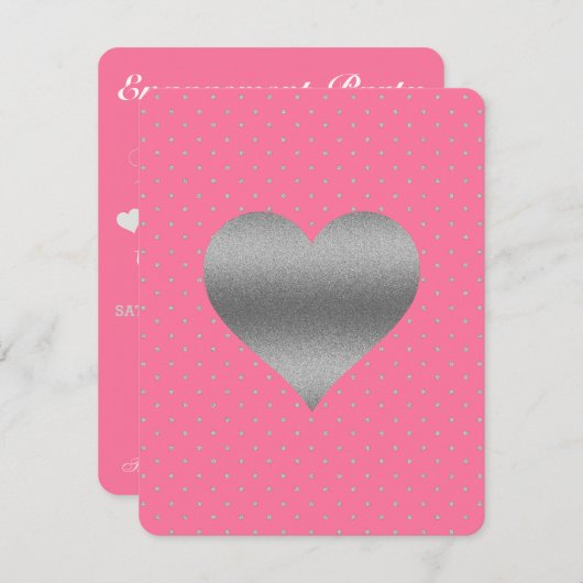 Roze & Zilver Hart Stippen Bruiloftsfeest Kaart (Voorkant / Achterkant)