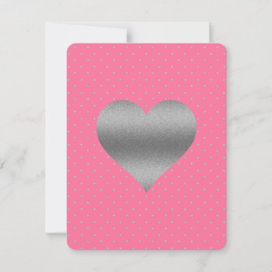 Roze & Zilver Hart Stippen Bruiloftsfeest Kaart (Voorkant)