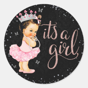 Roze Zilver Het is een Meisje Prinses Meisje Baby  Ronde Sticker