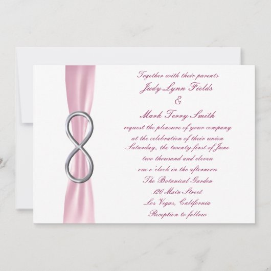 Roze Zilver Infinity bruiloft uitnodiging (Voorkant)