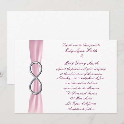 Roze Zilver Infinity bruiloft uitnodiging (Voorkant / Achterkant)