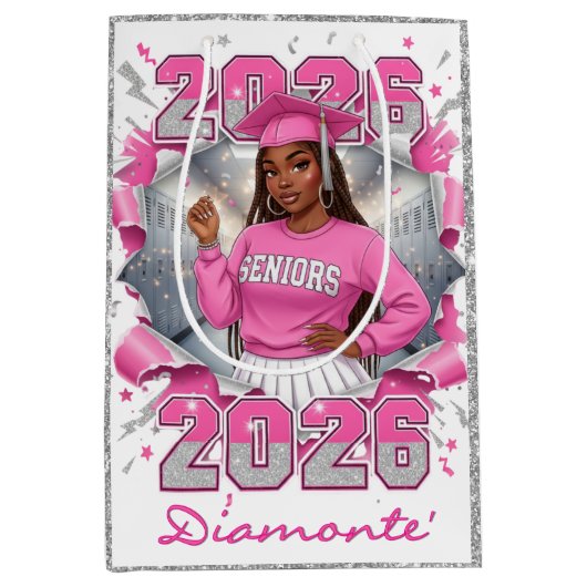 Roze & Zilver Klas van 2026 Senior Afstuderen Medium Cadeauzakje (Voorkant)