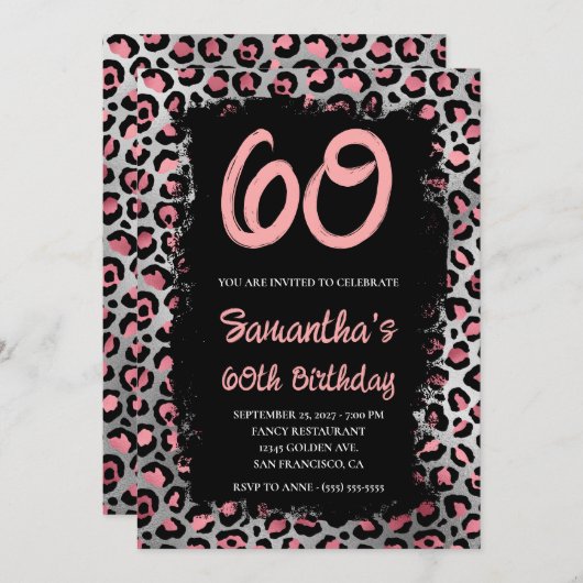 Roze zilver luipaard Geschilderd zwart 60e verjaar Kaart (Voorkant / Achterkant)