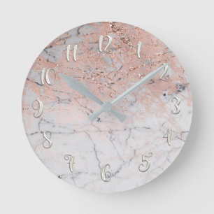 Roze zilver Marble Modern Glamor Persoonlijk Ronde Klok