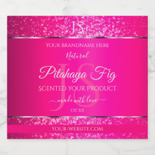 Roze Zilver met Glitter Initialen Productlabels Likeurfles Etiket