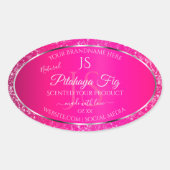 Roze Zilver met Glitter Initialen Productlabels Ovale Sticker (Voorkant)