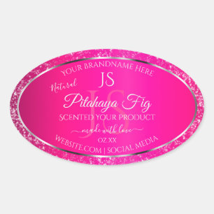 Roze Zilver met Glitter Initialen Productlabels Ovale Sticker