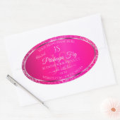 Roze Zilver met Glitter Initialen Productlabels Ovale Sticker (Envelop)