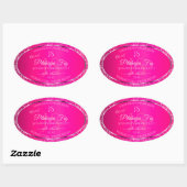 Roze Zilver met Glitter Initialen Productlabels Ovale Sticker (Vel)