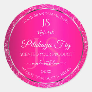 Roze Zilver met Glitter Initialen Productlabels Ronde Sticker