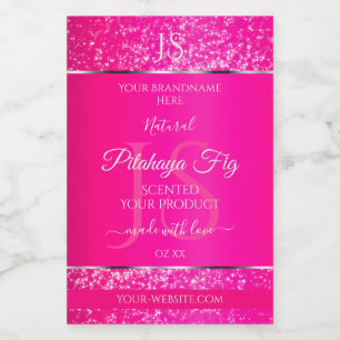 Roze Zilver met Glitter Initialen Productlabels Voedselcontainer Etiket