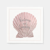 Roze zilver Metallic Seashell Name Beach Weddensch Servet (Voorkant)