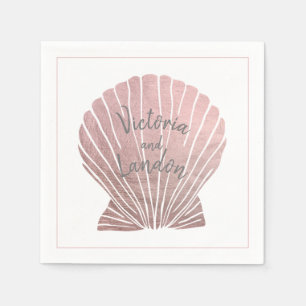Roze zilver Metallic Seashell Name Beach Weddensch Servet