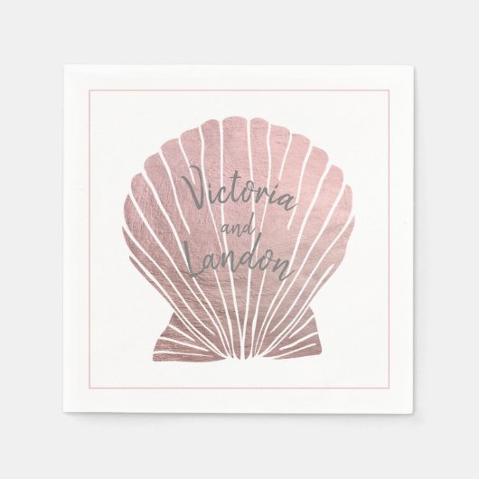 Roze zilver Metallic Seashell Name Beach Weddensch Servet (Voorkant)