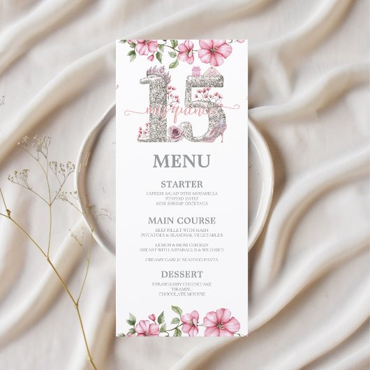 Roze Zilver Mis Quince Quinceañera Menu
