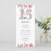 Roze Zilver Mis Quince Quinceañera Menu (Staand voorkant)