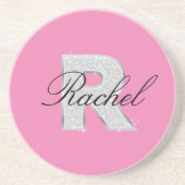 Roze Zilver monogram letter R Zandsteen Onderzetter (Voorkant)