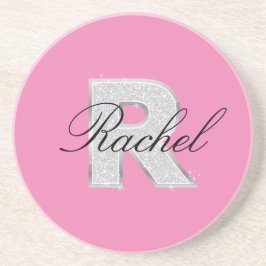 Roze Zilver monogram letter R Zandsteen Onderzetter