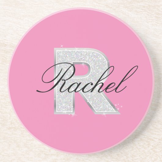 Roze Zilver monogram letter R Zandsteen Onderzetter (Voorkant)