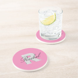 Roze Zilver monogram letter R Zandsteen Onderzetter