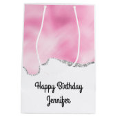 Roze & Zilver Nep Glitter Rand Stijlvol Medium Cadeauzakje (Achterkant)