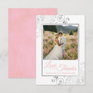 Roze & Zilver op Witte Liefde & Dankjewel Trouwdag Bedankkaart