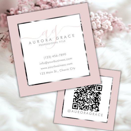 Roze & Zilver Professioneel Prestige Vierkante Visitekaartje