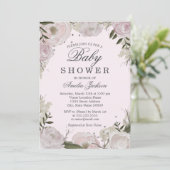 Roze zilver Roos Floral Baby shower Kaart (Staand voorkant)