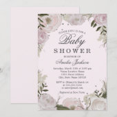 Roze zilver Roos Floral Baby shower Kaart (Voorkant / Achterkant)