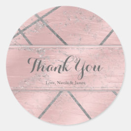 Roze & Zilver Satijn Glitter Glam Chic Feest Favor Ronde Sticker