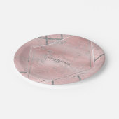 Roze & Zilver Satin Sparkle Glam Designer Style Papieren Bordje (Gekanteld)