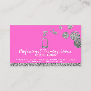 Roze zilver schoonmaakmaid Janitorial Visitekaartje