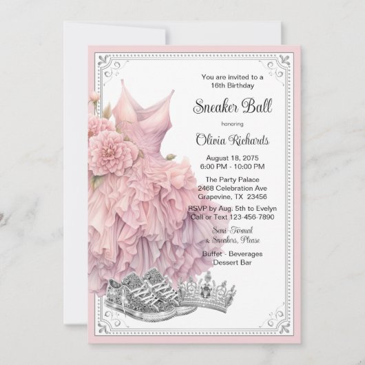 Roze Zilver Sneaker Bal Verjaardagsfeestje  Kaart (Voorkant)