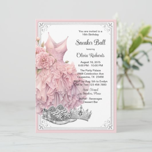 Roze Zilver Sneaker Bal Verjaardagsfeestje  Kaart (Staand voorkant)