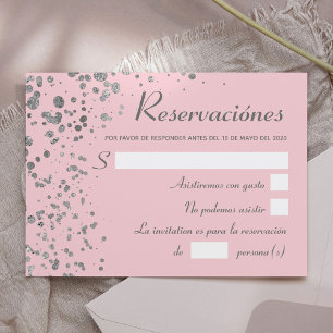 Roze Zilver Spaans Reserveren, Quinceanera RSVP Kaart