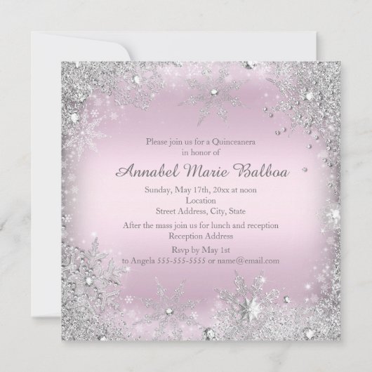 Roze zilver Sparkle Dress & Tiara Quinceanera Kaart (Achterkant)