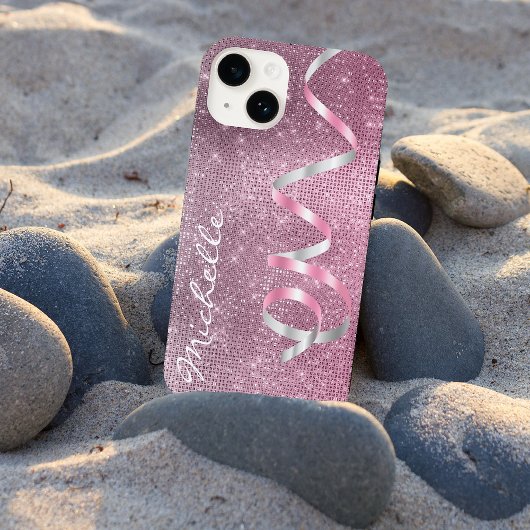 Roze zilver Sparkle Ribbon Glam Case-Mate iPhone Case