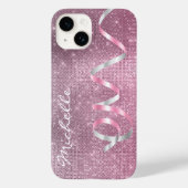 Roze zilver Sparkle Ribbon Glam Case-Mate iPhone Case (Achterkant)