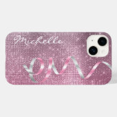 Roze zilver Sparkle Ribbon Glam Case-Mate iPhone Case (Achterkant (horizontaal))