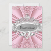 Roze/zilver Tiara & Damask Quinceanera 15de partij Kaart (Voorkant)
