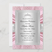 Roze/zilver Tiara & Damask Quinceanera 15de partij Kaart (Achterkant)