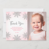 Roze Zilver Winter ONEderland Verjaardag Foto Bedankkaart (Voorkant)