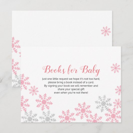 Roze zilver Winter Snowflake Books voor baby Uitnodiging Briefkaart (Voorkant / Achterkant)